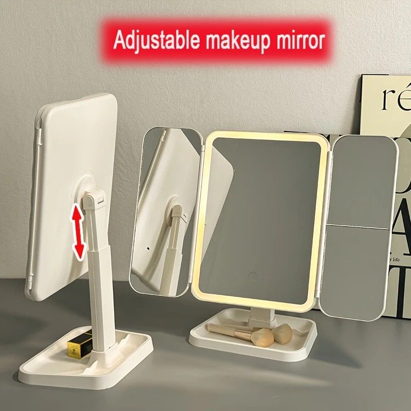 Smart Touch LED Vanity Mirror - 3 Color Dimmable Lights, 270° Adjustable, Rechargeable Desktop Makeup Mirror(pink)