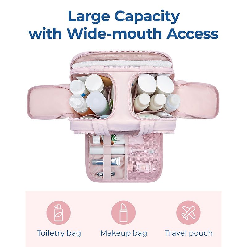 Travel Toiletry & Makeup Bag – Large Capacity Organiser Wash Bag with Compartments(PINK)