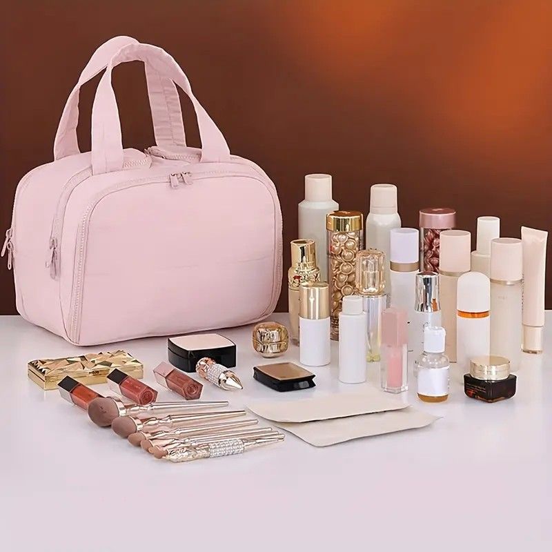Travel Toiletry & Makeup Bag – Large Capacity Organiser Wash Bag with Compartments(PINK)