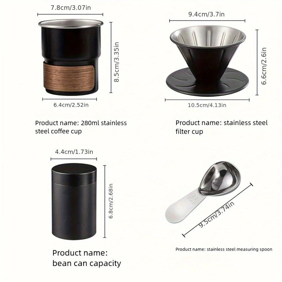6-Piece Pour Over Coffee Set, Coffee Machine Gift Box, Pour Over Coffee Kettle, Coffee Cup, Coffee Bean Grinder Set.black
