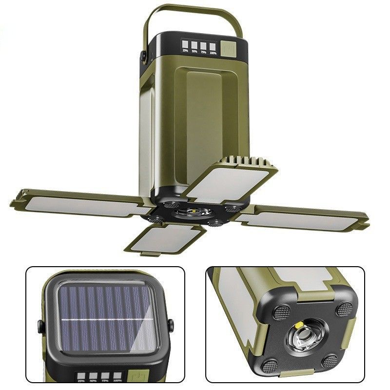 4-Leaf Foldable Solar Camping Lantern, 1800mAh 6 Lighting Modes, Portable Hands-Free Hanging Floodlight