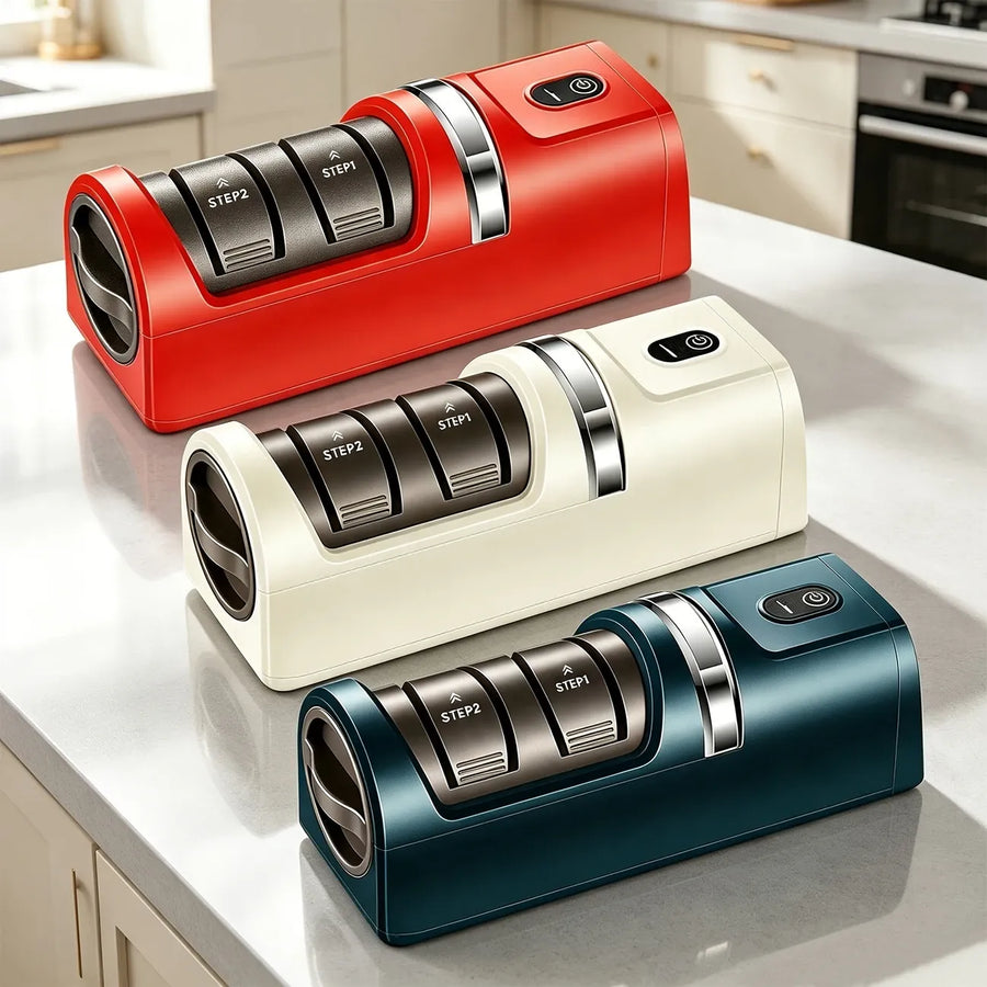 1-Pack USB Rechargeable Electric Knife Sharpener with Built-in Lithium Battery – Efficient Precision Grinding, Sharpens Without Damaging Blades, Easy Operation, Designed for Kitchen Knives, Ideal for Home Cooks & Chefs./red