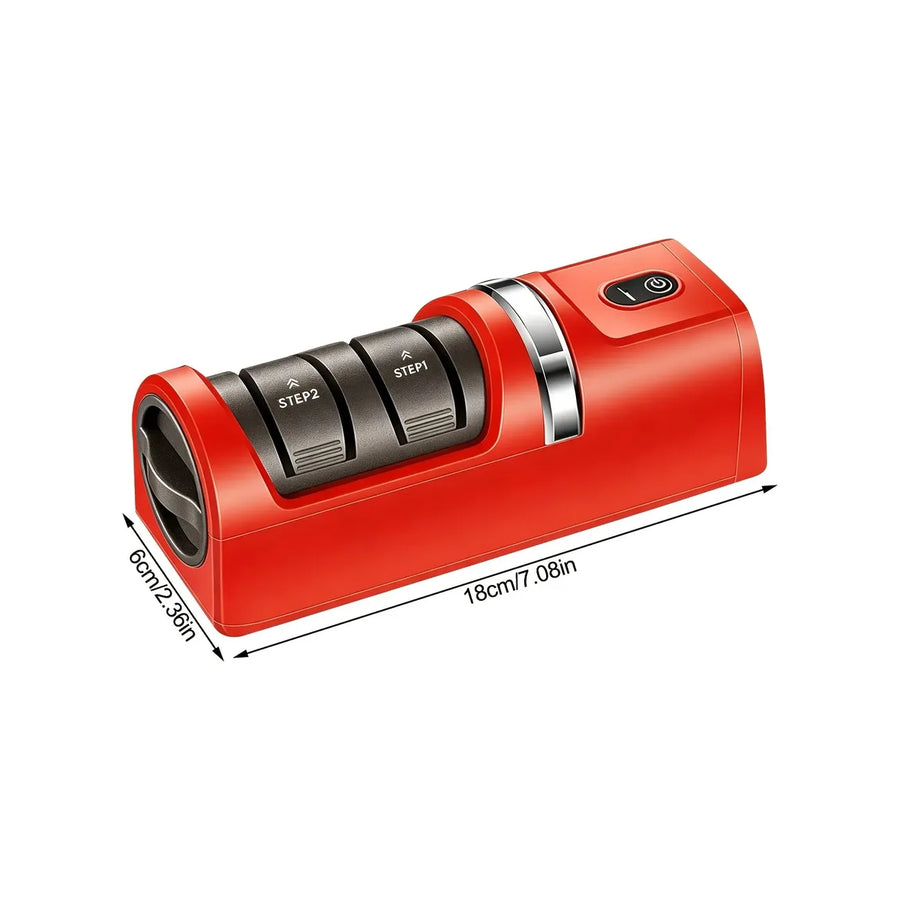 1-Pack USB Rechargeable Electric Knife Sharpener with Built-in Lithium Battery – Efficient Precision Grinding, Sharpens Without Damaging Blades, Easy Operation, Designed for Kitchen Knives, Ideal for Home Cooks & Chefs./red