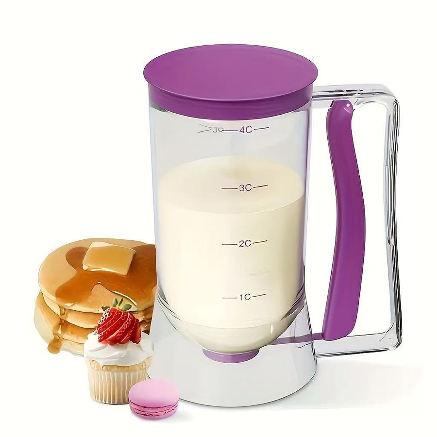 Handheld Batter Dispenser with Measuring Cup, PP Cake Waffle Pancake Batter Separator, DIY Baking Tool(purple)