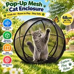 360° Panoramic Pop-Up Cat Enclosure Ball: breathable polyester mesh, escape-proof zipper, tool-free instant setup & foldable—an outdoor cat-walking essential.