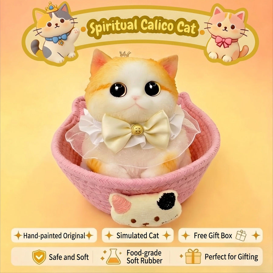 Cute Handmade Simulated Cat Stress Relief Squishy Toy/ (Large cat + accessories + cat bed + gift box)