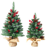 Mini Christmas Tree 45cm, Natural Pinecone Log Base Tabletop Decoration (Warm Light Version)