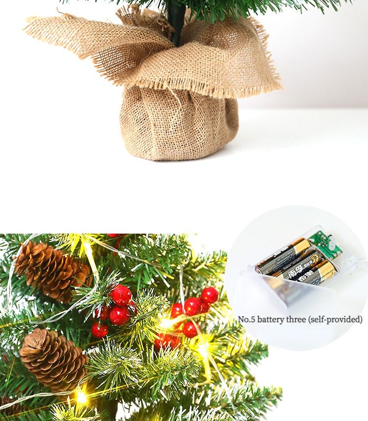 Mini Christmas Tree 45cm, Natural Pinecone Log Base Tabletop Decoration (Warm Light Version)