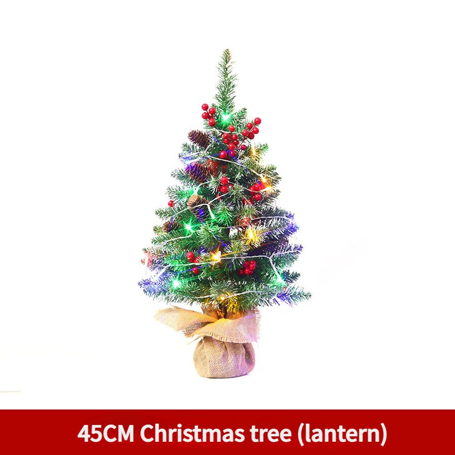 Mini Christmas Tree 45cm, Natural Pinecone Log Base Tabletop Decoration (Warm Light Version)