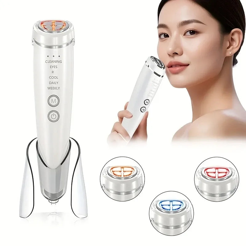 6-in-1 Beauty Device with Hot & Cold Therapy, Red/Blue Light, 3 Intensity Levels & Magnetic Dock. Deep cleansing & firming for daily skincare./WHITE