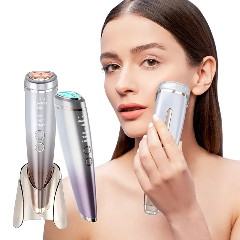 6-in-1 Beauty Device with Hot & Cold Therapy, Red/Blue Light, 3 Intensity Levels & Magnetic Dock. Deep cleansing & firming for daily skincare./WHITE