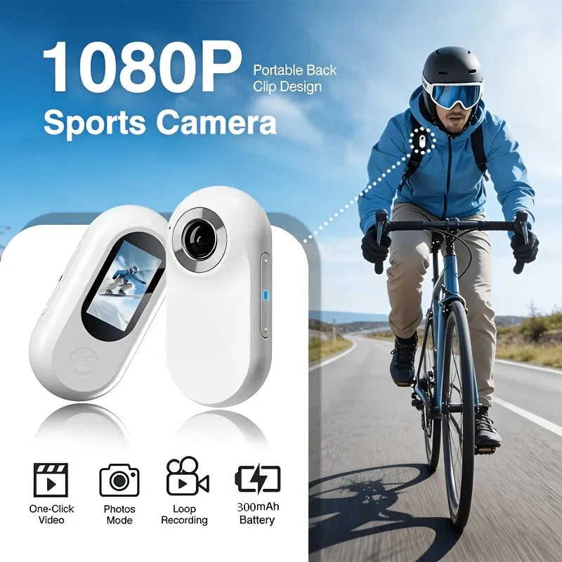Thumb-Sized 1080P Portable Action Camera: Rotatable Back Clip / Multi-Accessory Expansion / 300mAh Battery, Hands-Free for Cycling, Hiking & Vlogs!(white)