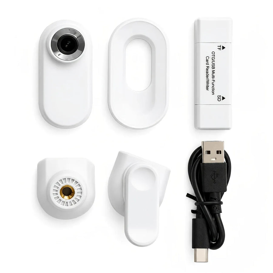 Thumb-Sized 1080P Portable Action Camera: Rotatable Back Clip / Multi-Accessory Expansion / 300mAh Battery, Hands-Free for Cycling, Hiking & Vlogs!(white)