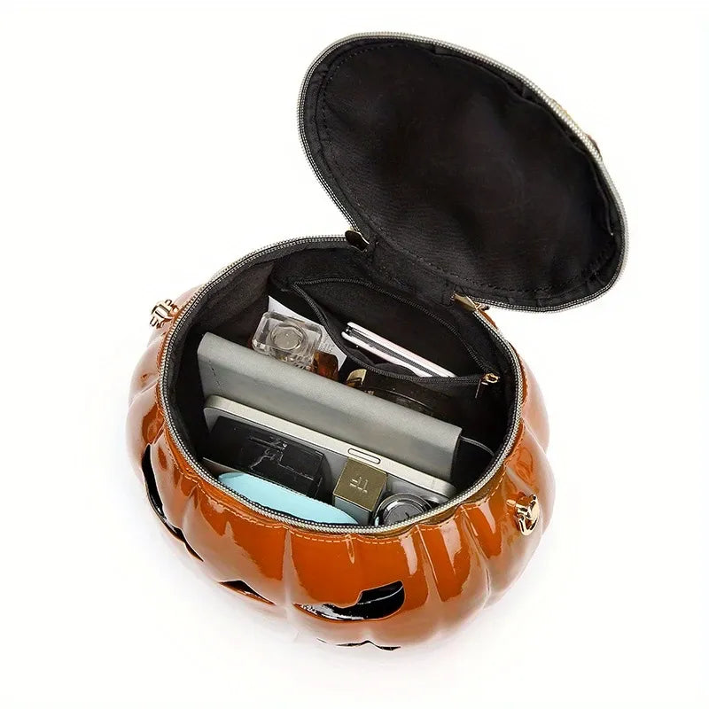Halloween Upgraded Fun Pumpkin Bag, Dual-Strap Design, PU Material, Medium-Large Capacity, Party Essential./orange