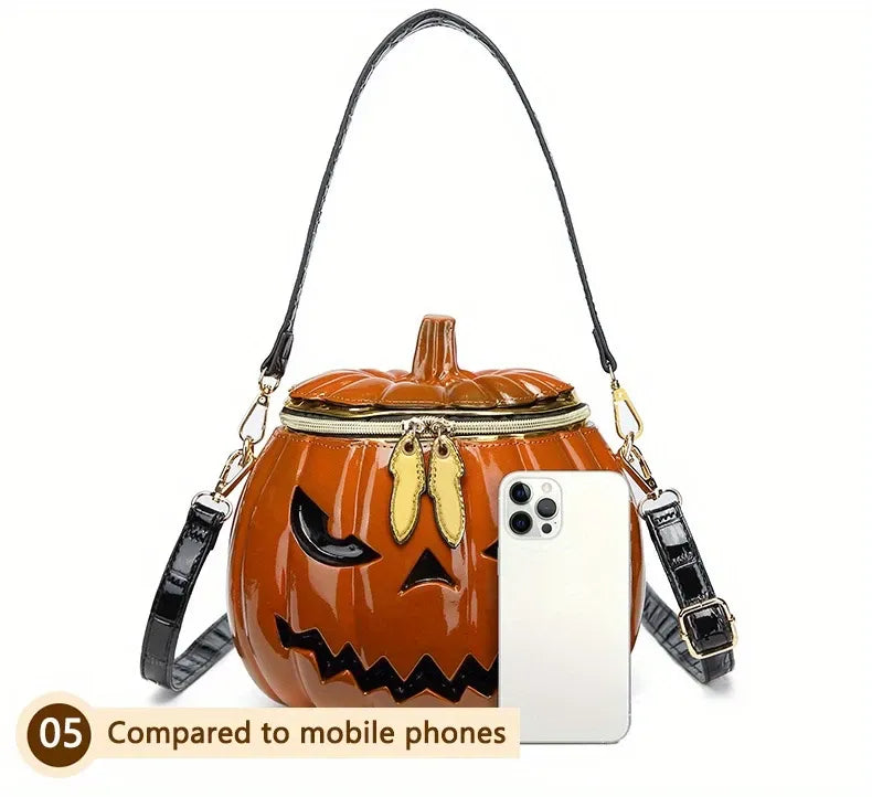Halloween Upgraded Fun Pumpkin Bag, Dual-Strap Design, PU Material, Medium-Large Capacity, Party Essential./orange