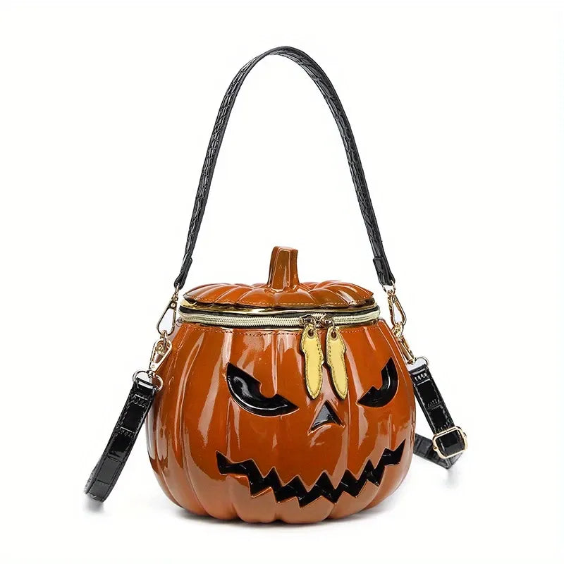 Halloween Upgraded Fun Pumpkin Bag, Dual-Strap Design, PU Material, Medium-Large Capacity, Party Essential./golden