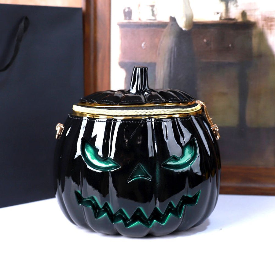 Halloween Upgraded Fun Pumpkin Bag, Dual-Strap Design, PU Material, Medium-Large Capacity, Party Essential./golden