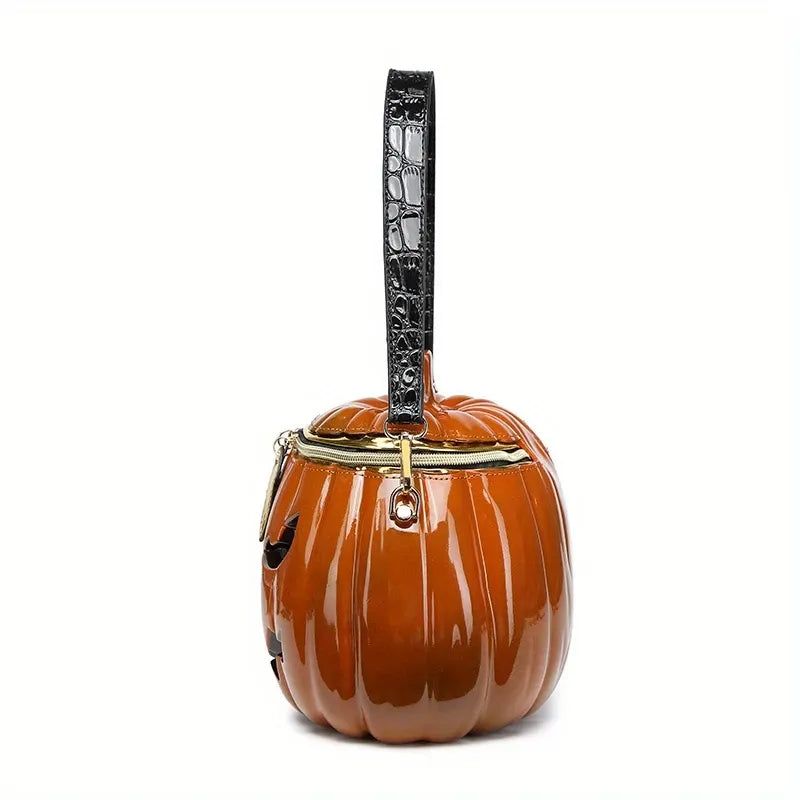 Halloween Upgraded Fun Pumpkin Bag, Dual-Strap Design, PU Material, Medium-Large Capacity, Party Essential./YELLOW