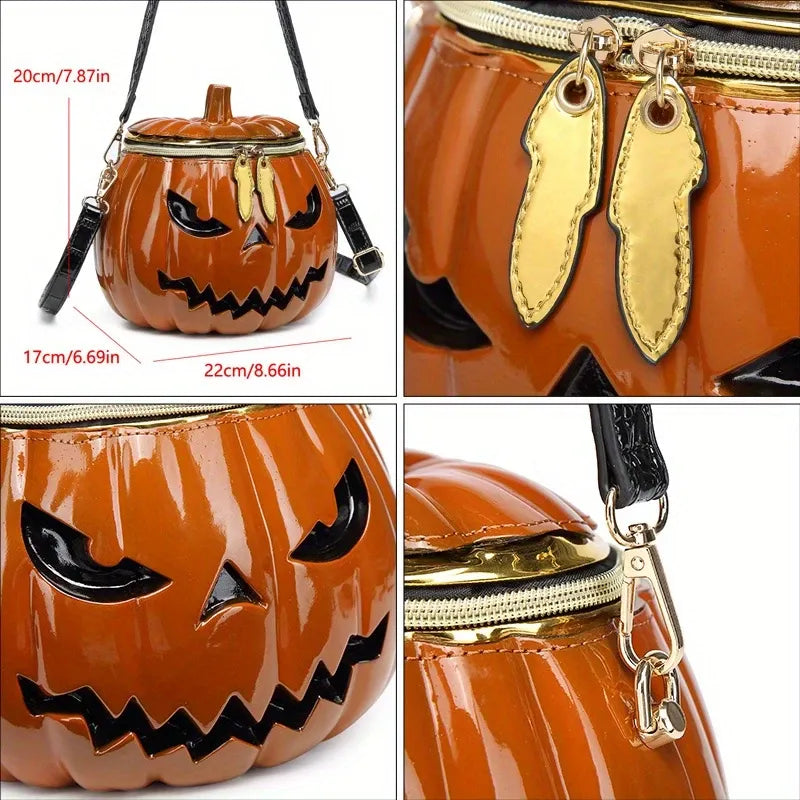 Halloween Upgraded Fun Pumpkin Bag, Dual-Strap Design, PU Material, Medium-Large Capacity, Party Essential./YELLOW