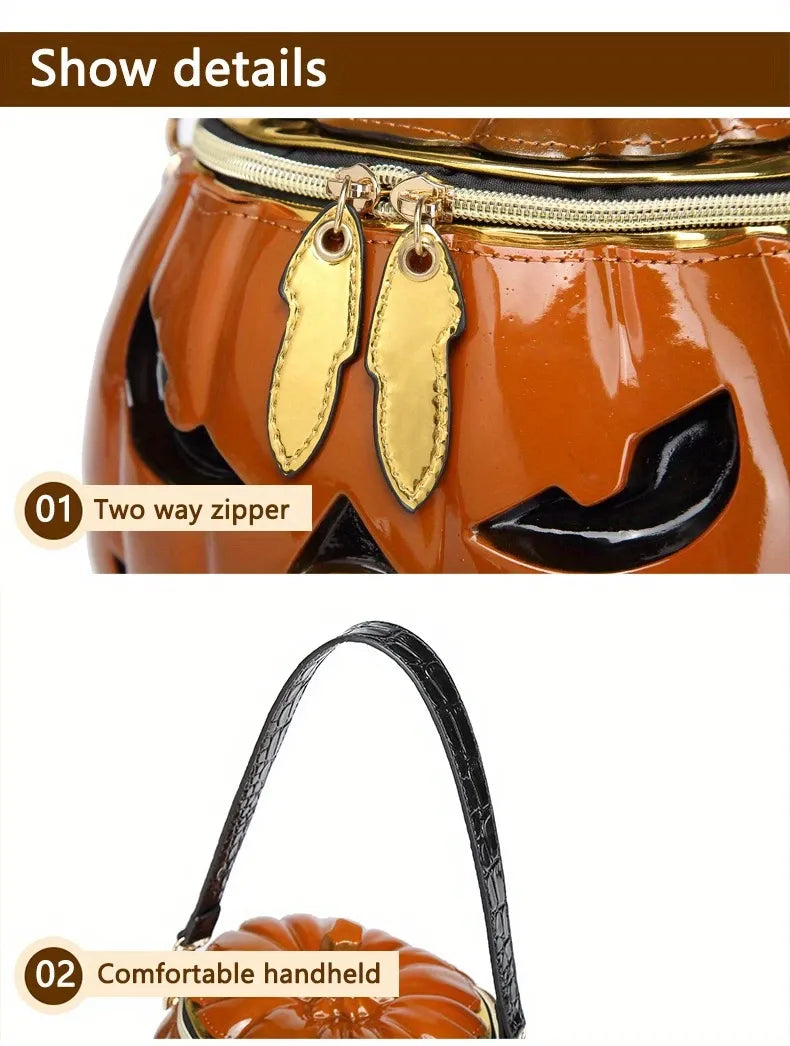 Halloween Upgraded Fun Pumpkin Bag, Dual-Strap Design, PU Material, Medium-Large Capacity, Party Essential./YELLOW
