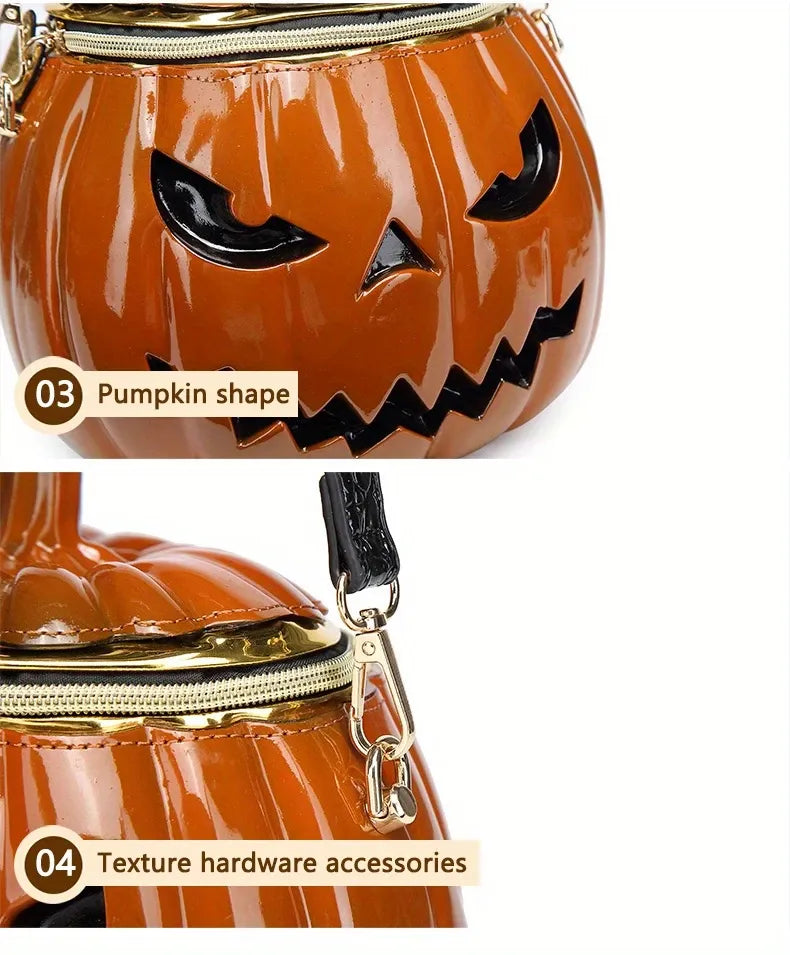 Halloween Upgraded Fun Pumpkin Bag, Dual-Strap Design, PU Material, Medium-Large Capacity, Party Essential./YELLOW