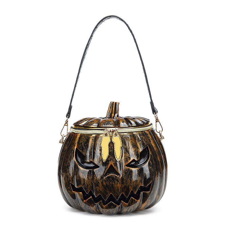 Halloween Upgraded Fun Pumpkin Bag, Dual-Strap Design, PU Material, Medium-Large Capacity, Party Essential./YELLOW