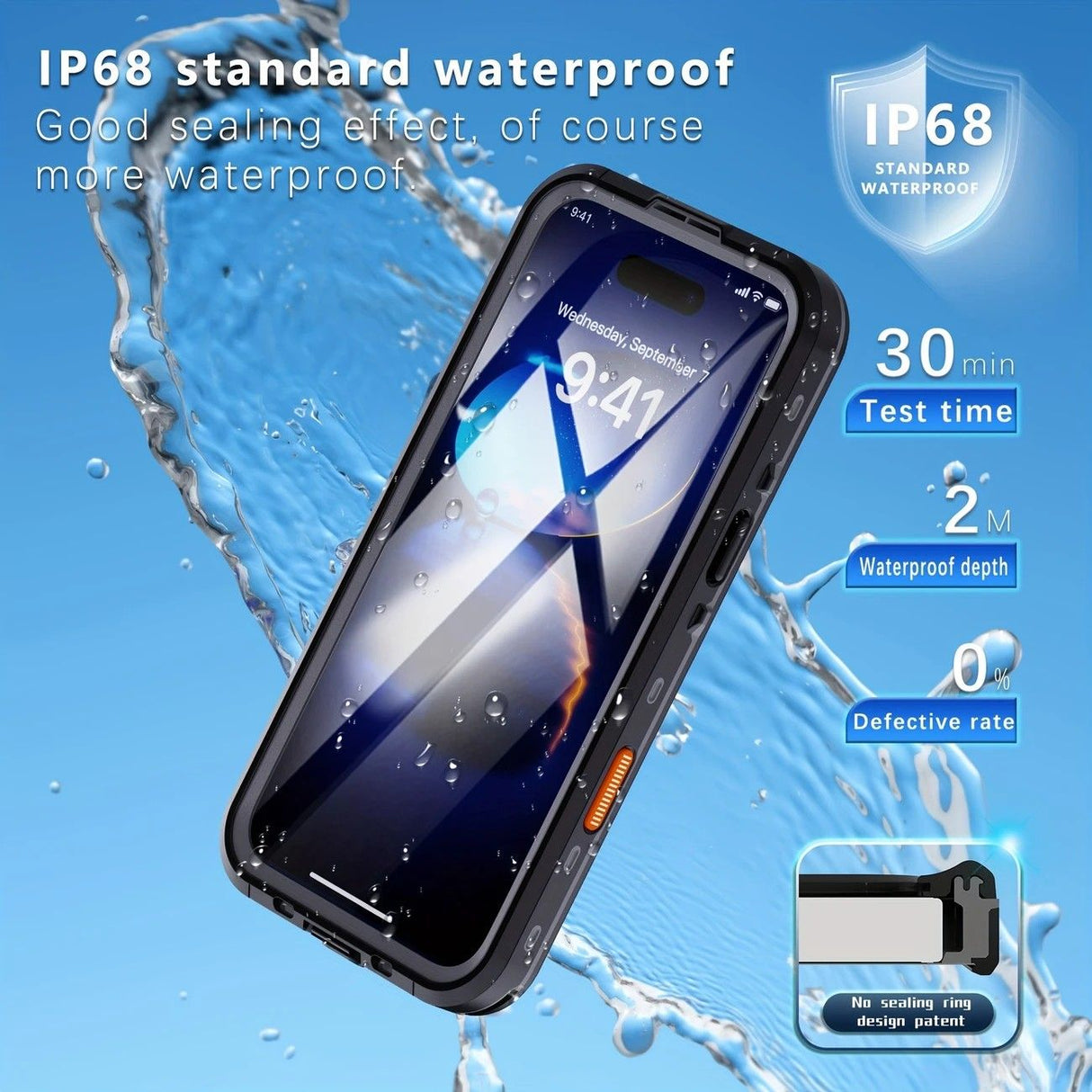iPhone 16  Waterproof Phone Case IP68 Drop Protection Snow Dust Resistant with Lanyard for Swimming Skiing Off Road Adventures(black)