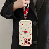Creamy White Shell Cherry Painting iPhone Case Silicone Drop Protection Full Lens Cover with Lanyard Cute Polka Dot Design(iPhone16plus) - Extra Image