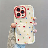 Creamy White Shell Cherry Painting iPhone Case Silicone Drop Protection Full Lens Cover with Lanyard Cute Polka Dot Design(iPhone17 promax) - Close-Up Angle