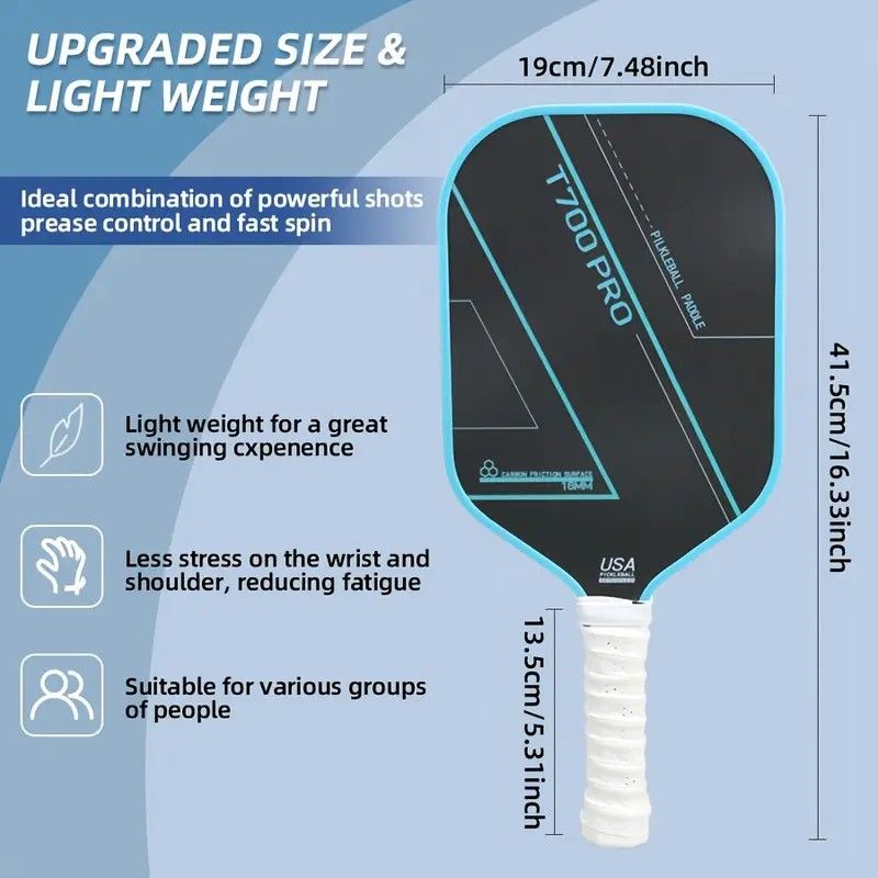 1PCS T700 PRO Carbon Fiber Pickleball Paddle: 8.0oz Lightweight Wide Body Control Paddle for Beginners & Seniors(YELLOW)