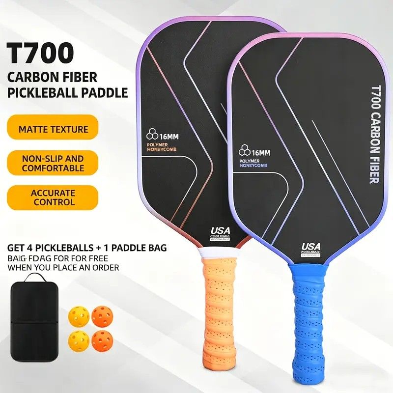 T700 Carbon Fiber Pickleball Paddle Set (2 Pack): 8.0oz Lightweight Widebody Design, Ideal for Beginners & Seniors（BLACK)