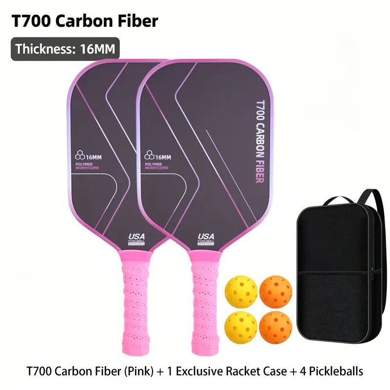 T700 Carbon Fiber Pickleball Paddle Set (2 Pack): 8.0oz Lightweight Widebody Design, Ideal for Beginners & Seniors（BLACK)