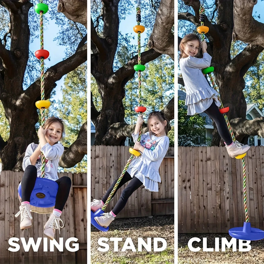 Tree Climbing Swing Rope – Hanging Tree Swing, PP/PE, Anti-Slip Discs, Outdoor Adventure Gift.(blue)