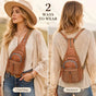 Vintage Bohemian Multi-Functional Chest Bag | PU Embossed 3-in-1 Bag, Exuding Bohemian Charm/brwon