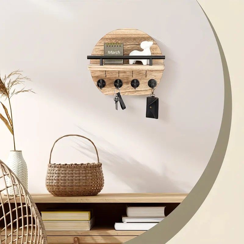 Handcrafted wooden wall organizer with partitioned storage and multifunctional use, easily creating a tidy and stylish entryway./GREY