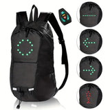 15L Backpack with USB Charging & Smart LED Turn Signals, Waterproof Cycling Commuter Daypack, Lightweight Nylon, Safety Reflective(black) - Top-Down View