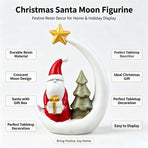 Christmas Moon Resin Figurine, Warm Holiday Tabletop Decoration