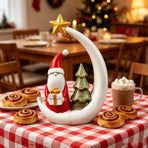 Christmas Moon Resin Figurine, Warm Holiday Tabletop Decoration