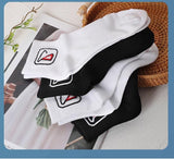 Breathable & moisture-wicking, antibacterial & odor-resistant — SMAIL DARING Bamboo Fiber Sports Socks 2-Pack (1 Pair White + 1 Pair Black) Size 35#-39# - Top-Down View