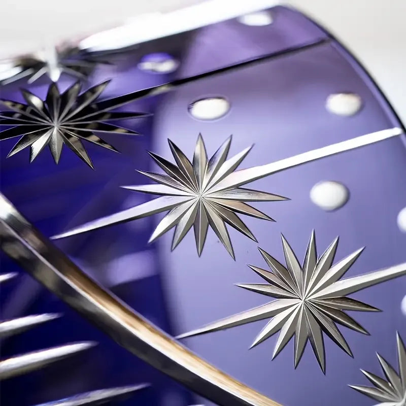 Hand-Carved Purple Kiriko Glass, Crystal Whiskey Glass, Edo Pattern High-End Spirits Glass