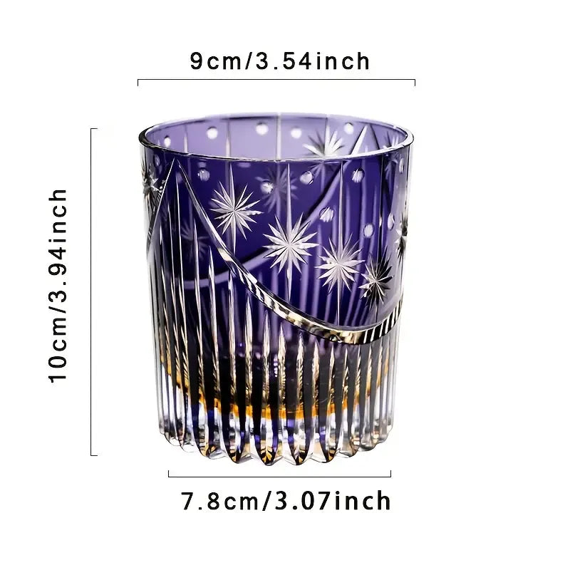 Hand-Carved Purple Kiriko Glass, Crystal Whiskey Glass, Edo Pattern High-End Spirits Glass