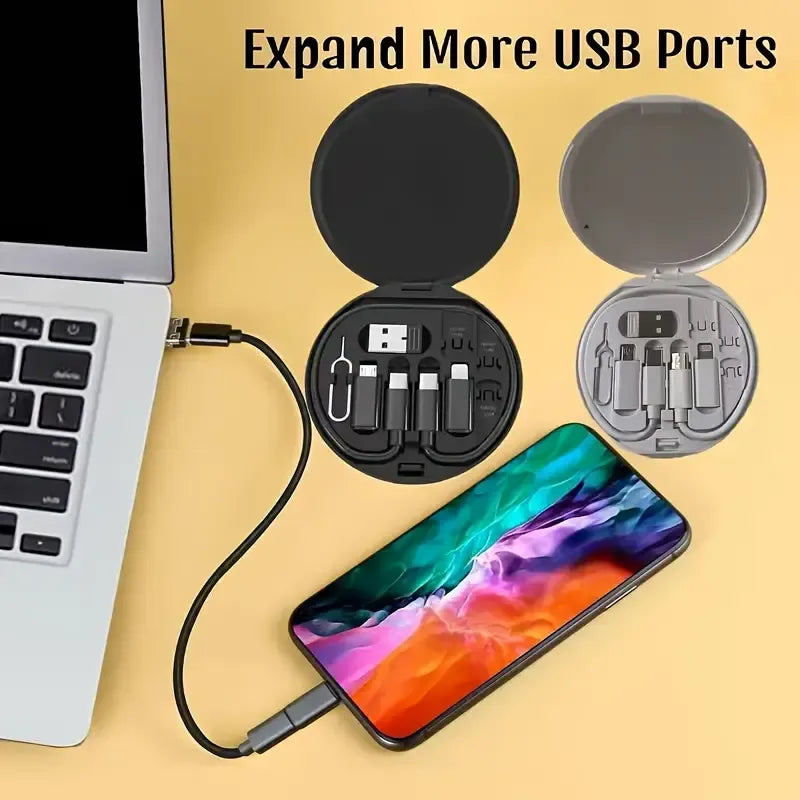 5-in-1 Cable Storage Box, Charging + Stand + Storage All-in-One, One Box Solves Your Travel Needs/BLACK