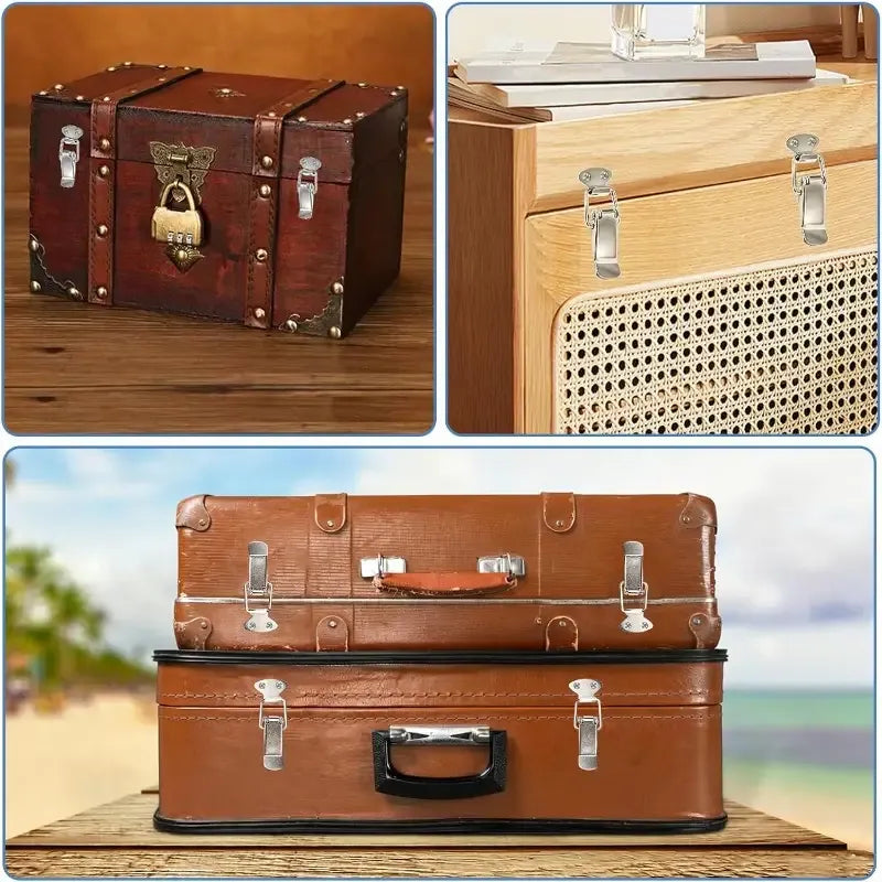 Stainless steel hasps 12-pack, precision spring polished edges, perfect partner for secure vintage box locking!
