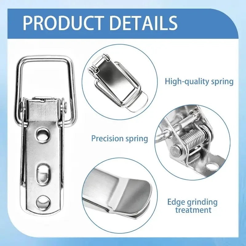 Stainless steel hasps 12-pack, precision spring polished edges, perfect partner for secure vintage box locking!