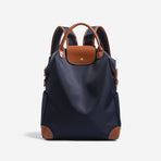 Retro Nylon Backpack: PU Leather Color-Block / Packable & Lightweight / 14-inch Laptop Compartment / Under 20L Capacity, 3-Way Carrying, Versatile for Commuting & Short Trips!(navy blue)