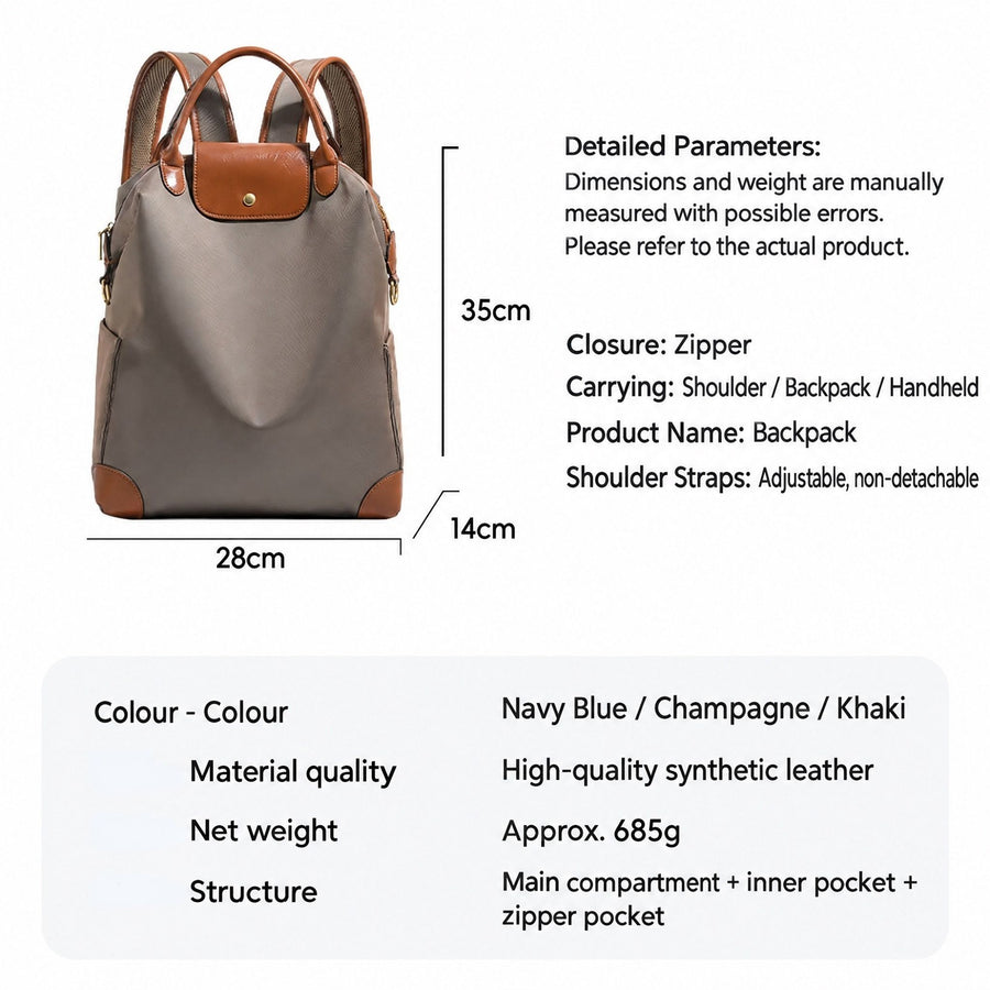 Retro Nylon Backpack: PU Leather Color-Block / Packable & Lightweight / 14-inch Laptop Compartment / Under 20L Capacity, 3-Way Carrying, Versatile for Commuting & Short Trips!(navy blue)
