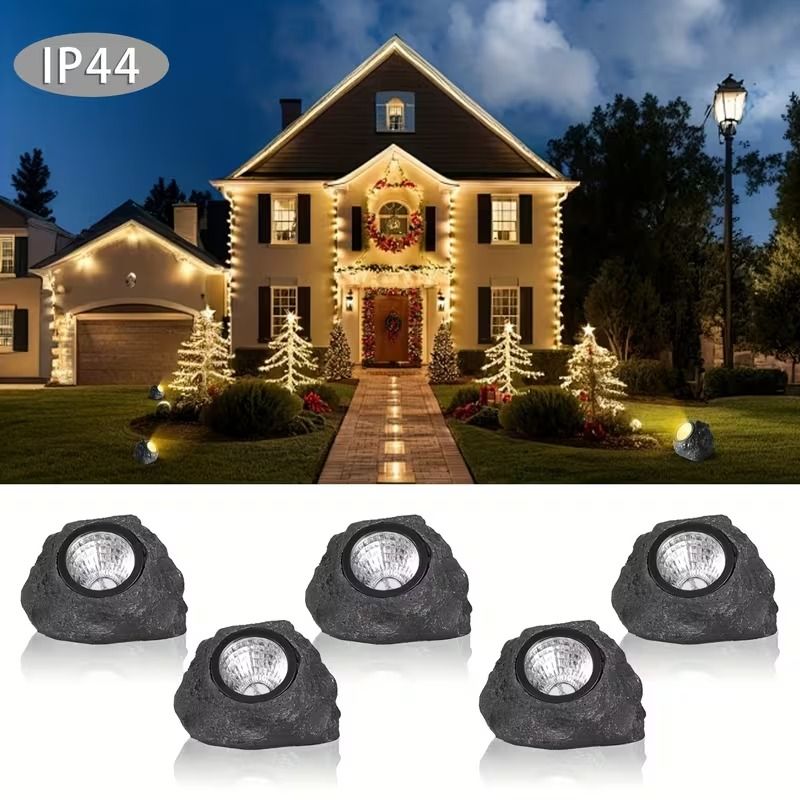 Solar Rock Spotlight Outdoor Waterproof Sensor LED Garden Landscape Tree Floodlight Lawn Decorative Light.*Black warm light