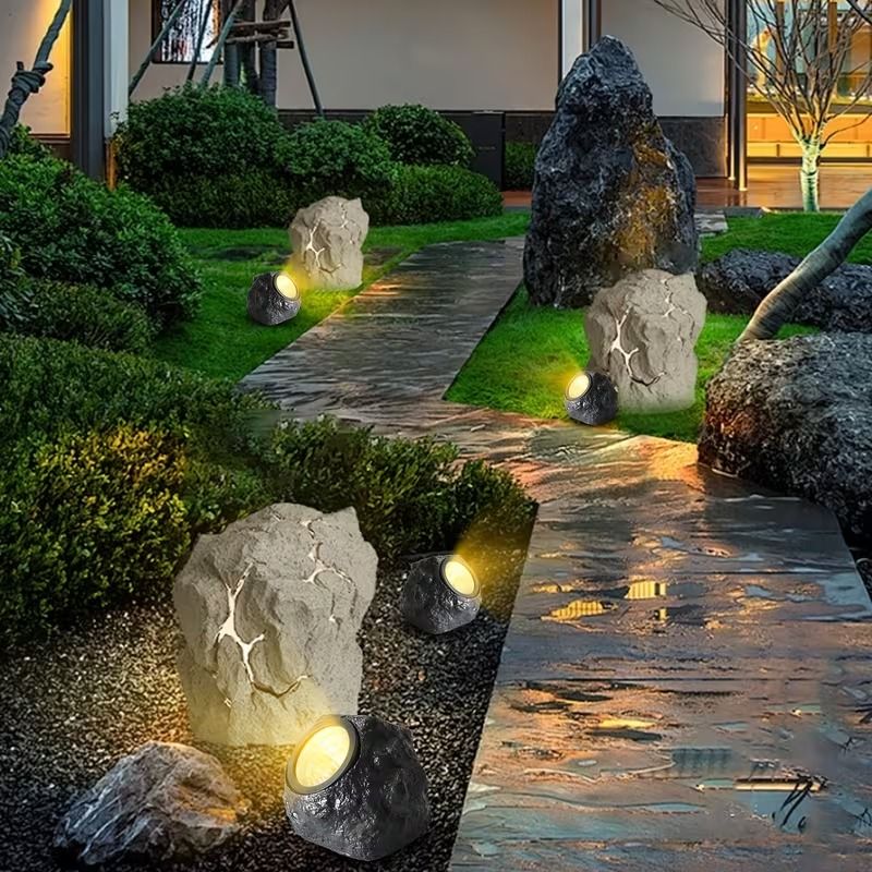 Solar Rock Spotlight Outdoor Waterproof Sensor LED Garden Landscape Tree Floodlight Lawn Decorative Light.*Black warm light