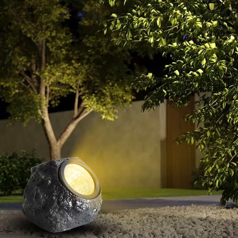 Solar Rock Spotlight Outdoor Waterproof Sensor LED Garden Landscape Tree Floodlight Lawn Decorative Light.*Black warm light