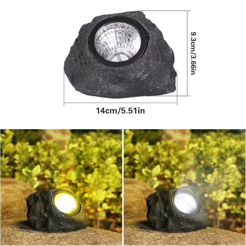 Solar Rock Spotlight Outdoor Waterproof Sensor LED Garden Landscape Tree Floodlight Lawn Decorative Light.*Black warm light